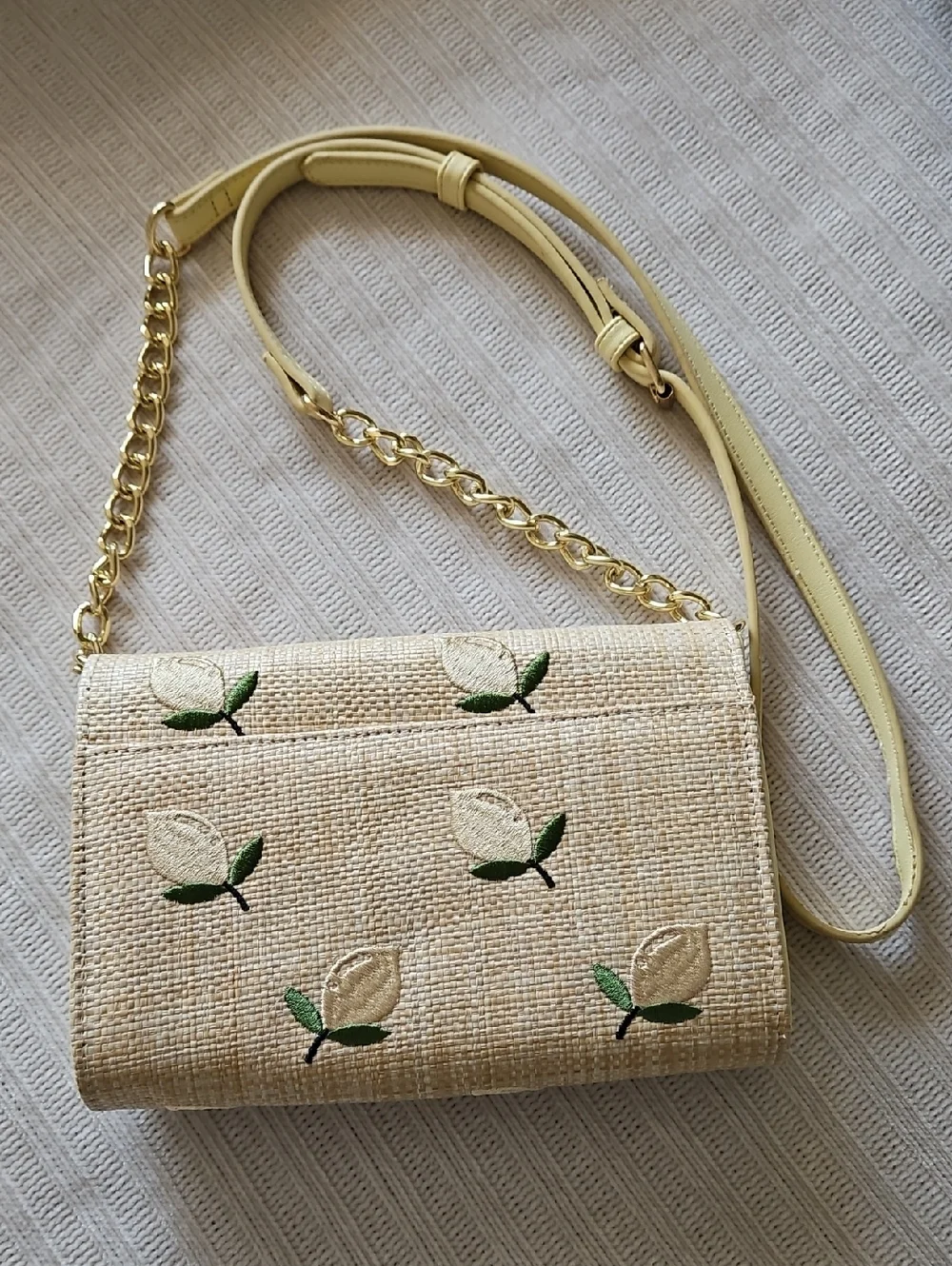 Betsey Johnson Woven Straw Crossbody Bag with Lemon Embroidery - Cream - Picture 1 of 6